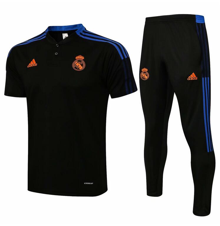 2021/22 Real Madrid Black Blue Training Kits Shirt with Pants